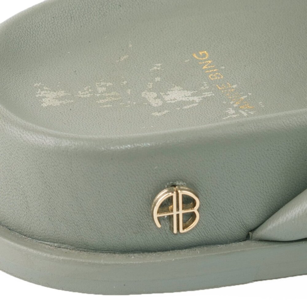 ANINE BING Lizzie Leather Slide Sandals in Sage Green — Size 38 (US 7.5) - Picture 10 of 13